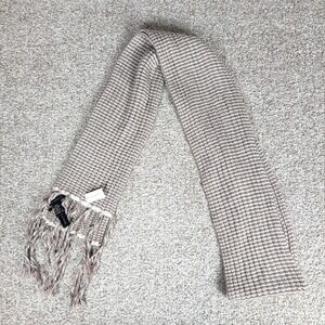 Banana Republic Fringe Scarf Brown Cream Knit Cashmere Lambswool Blend